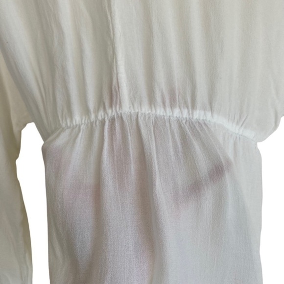 Zara Sheer Faux-Wrap Blouse w Tie Dolman Sleeve Ruffled Collared White Sz S - Picture 9 of 14